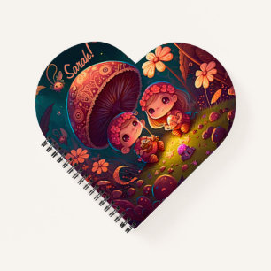 Lovely cute elves play under mushrooms notebook
