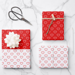 Lovely Cute Hearts Pattern, Classic Red And White Wrapping Paper Sheet