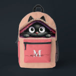Lovely Cute Kitten Custom Monogram Script Name Printed Backpack<br><div class="desc">Adorable and personalised, the "Lovely Cute Kitten Custom Monogram Script Name Printed Backpack" is perfect for cat lovers of all ages. Featuring a charming illustration of a cute kitten, this backpack is as functional as it is delightful. The custom monogram and script name add a personal touch, making it a...</div>