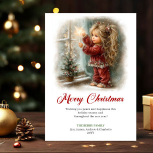 Lovely Cute Little Girl Holiday Scene Christmas   Card