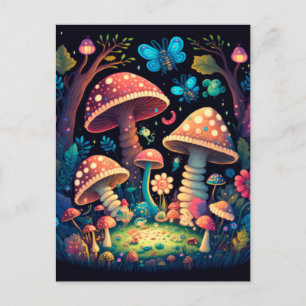 Lovely cute magic mushrooms   holiday postcard