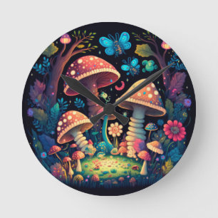 Lovely cute magic mushrooms round clock