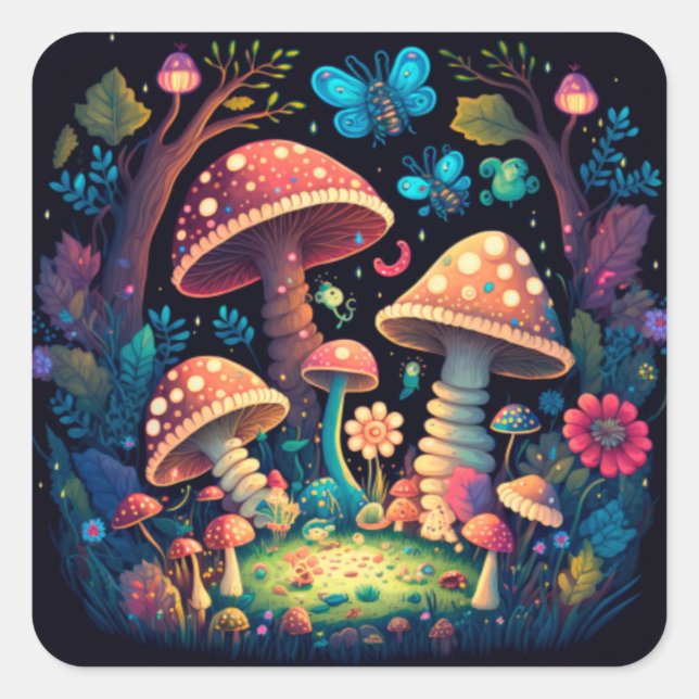 Lovely cute magic mushrooms   square sticker (Front)