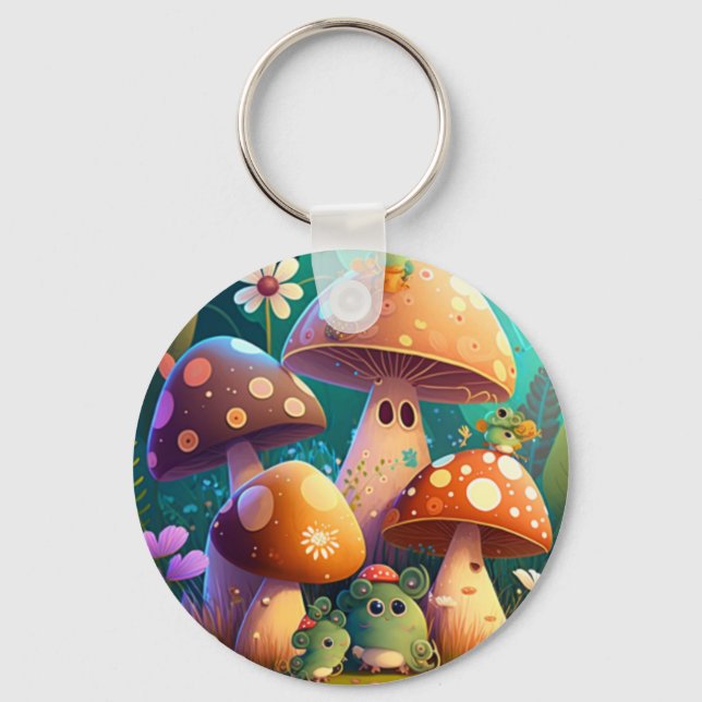 Lovely cute mushrooms   key ring (Front)