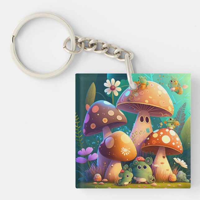 Lovely cute mushrooms   key ring (Front)