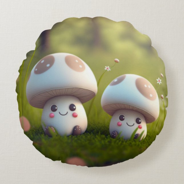 Lovely cute  mushrooms  round cushion (Front)