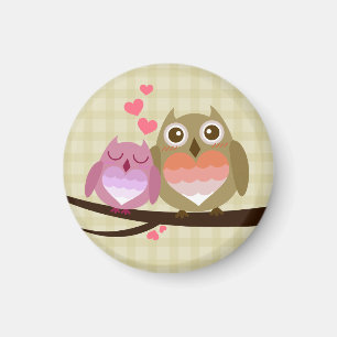Lovely Cute Owl Couple Full of Love Heart Magnet