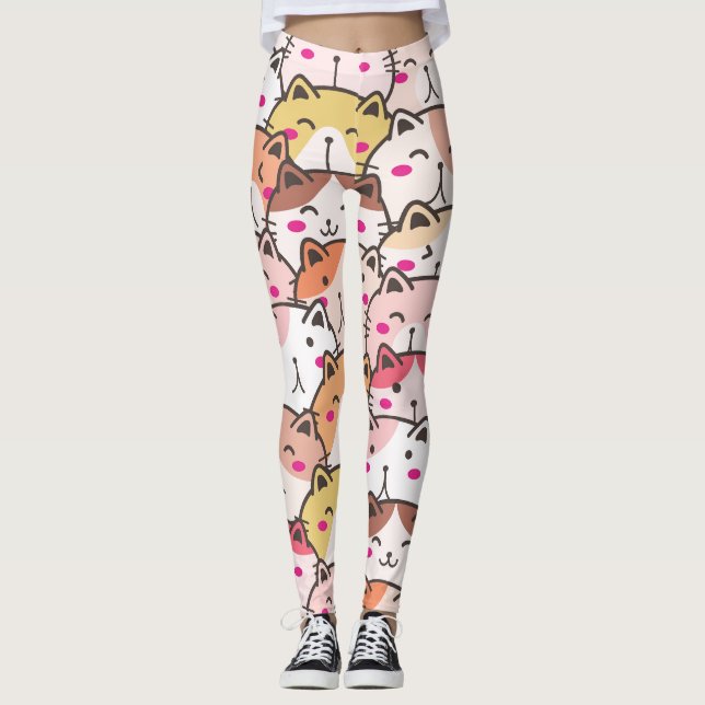 Lovely cute Pattern Cats Kitten, Modern Leggings (Front)