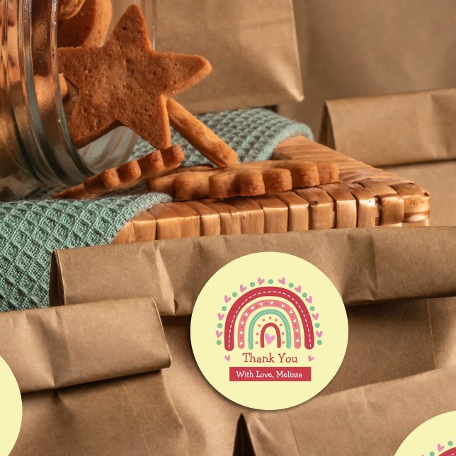 Lovely Cute Rainbow Heart Thank You  Classic Round Sticker (Creator Uploaded)