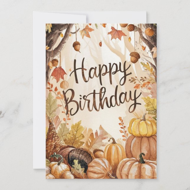 Lovely Cute Wish Autumn Fall Happy Birthday  Card (Front)