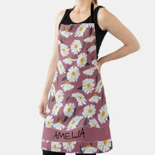 Lovely daisies personalised name on pink apron