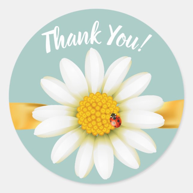 Lovely Daisy and Ladybug Thank You Classic Round Sticker (Front)