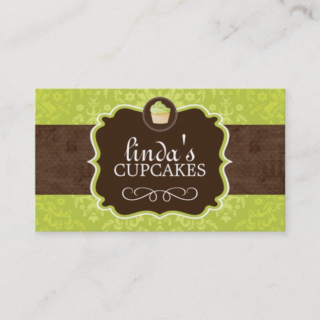 Lovely Damask Cupcake Business Cards (Front)