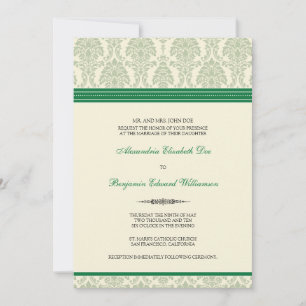 Lovely Damask Wedding Invitation (green/cream)
