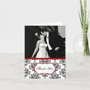 Lovely Damask Wedding Photo Thank You Card