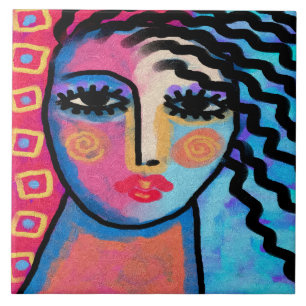 Lovely Day Abstract Digital Painting of a Woman Ceramic Tile