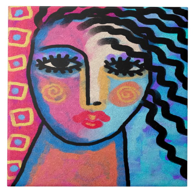 Lovely Day Abstract Digital Painting of a Woman Ceramic Tile (Front)