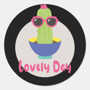 Lovely day Kawaii funny cactus wearing sunglasses Classic Round Sticker