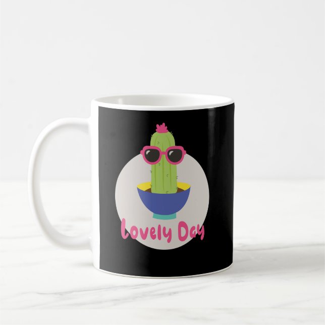 Lovely day Kawaii funny cactus wearing sunglasses  Coffee Mug (Left)