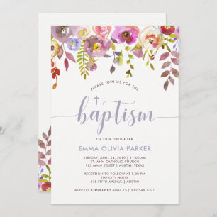 Lovely Delicate Floral Baptism Invitation