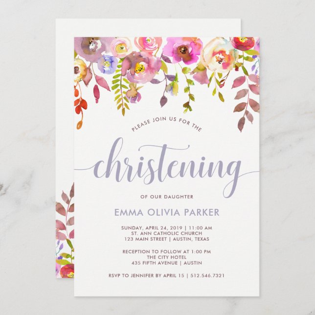 Lovely Delicate Floral | Christening Invitation (Front/Back)