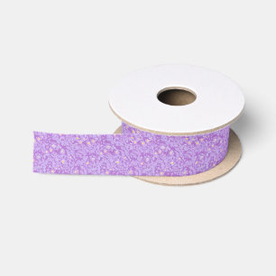 Lovely Delicate Purple & Yellow Flowers Satin Ribbon