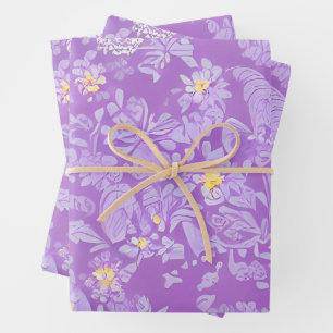 Lovely Delicate Purple & Yellow Flowers Wrapping Paper Sheet