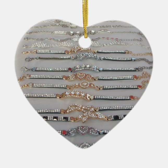 Lovely Diamind Jewellery heart design art collecti Ceramic Tree Decoration (Front)