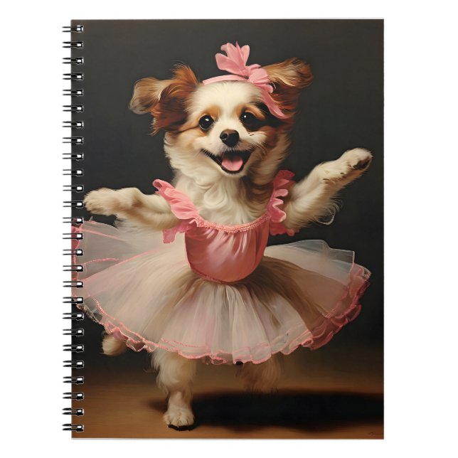 Lovely Dog Ballerina Dancing Vintage Notebook (Front)