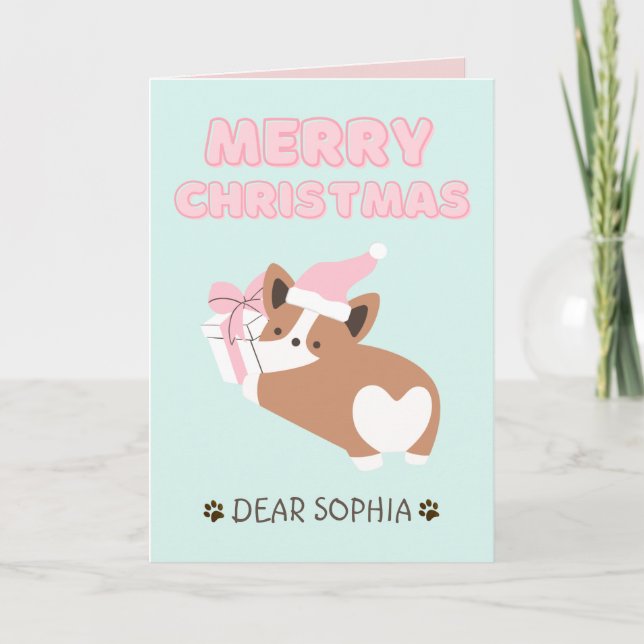 Lovely Dog in a Hat&Gift Happy Christmas Pastel  Card (Front)