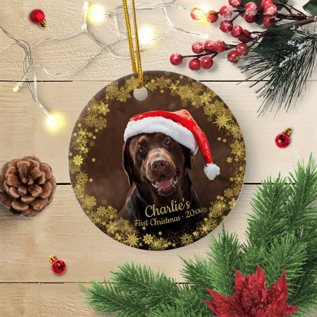 Lovely Dog Puppy Pet First Christmas Simple Photo Ceramic Ornament (Creator Uploaded)