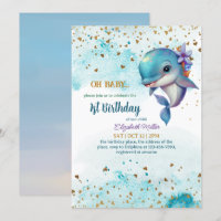 Lovely Dolphin Cute Baby Girl 1st Birthday Invitat