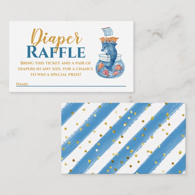 Lovely Dolphin Sea Adventure Diaper Raffle Ticket Enclosure Card (Front/Back)