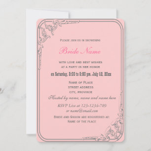 lovely double hot pink rose flowers bridal shower invitation