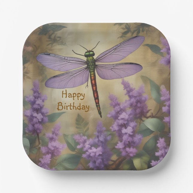 Lovely Dragonfly in Garden Paper Plate (Front)