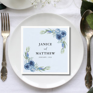 Lovely Dusty Blue Floral Wedding Napkin