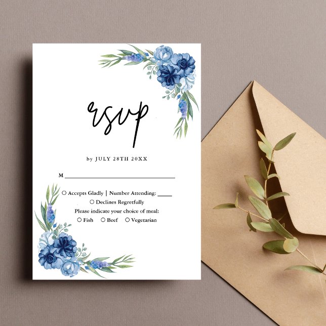 Lovely Dusty Blue Floral Wedding RSVP Card (Creator Uploaded)