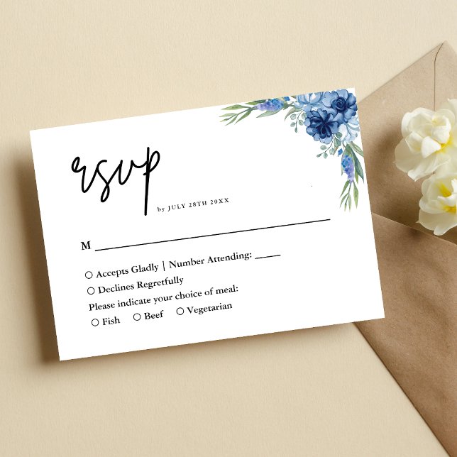 Lovely Dusty Blue Floral Wedding RSVP Card (Creator Uploaded)