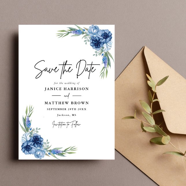 Lovely Dusty Blue Floral Wedding Save The Date (Creator Uploaded)