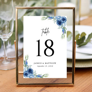 Lovely Dusty Blue Floral Wedding Table Number