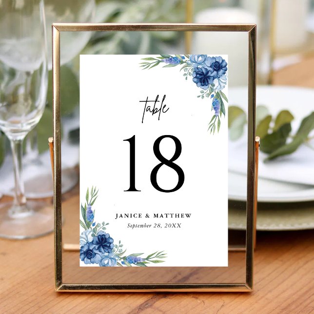 Lovely Dusty Blue Floral Wedding Table Number (Creator Uploaded)