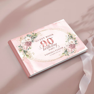 Lovely Dusty Pink Gold Eucalyptus 90th Birthday Guest Book