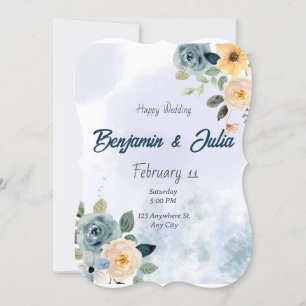 Lovely Dusty Watery Blue Yellow Floral wedding Card