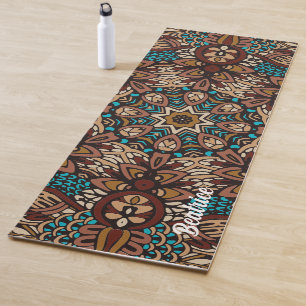 Lovely Earth Tones Turquoise Blue Brown Mandala   Yoga Mat