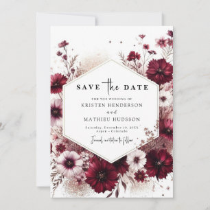 Lovely Earthy Burgundy Wedding Save The Date