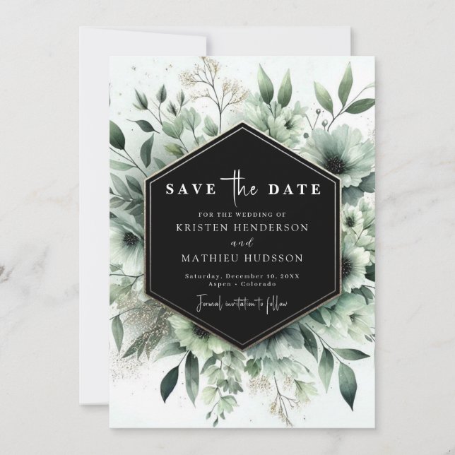 Lovely Earthy Flowers Sage Green Wedding Save The Date (Front)