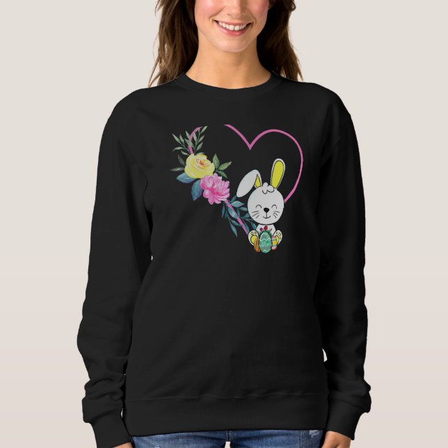 lovely Easter Day Heart Flower Bunny Eggs Hunting  Sweatshirt (Front)