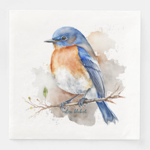 Lovely Eastern Bluebird Orange Blue Watercolor Napkin