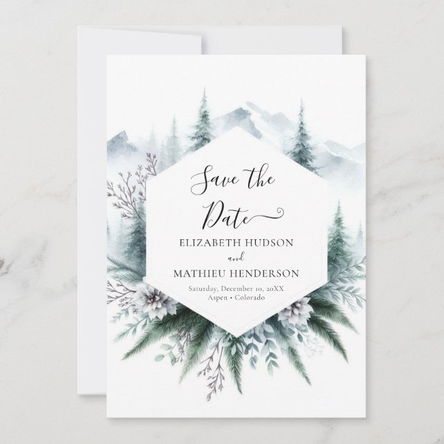 Lovely Editable Mountain Wedding Save The Date (Front)