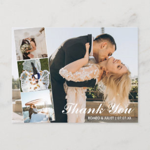 Lovely Elegant 4 Photo Collage Wedding Thank You P Postcard